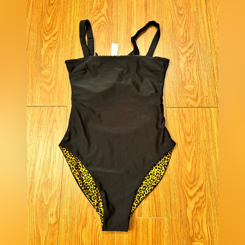 Old Navy black/leopard Reversible One-Piece Swimsuit